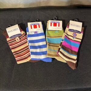 Max Grey 4 Pair Striped Fashion Crew Socks Women's Size 9-11‎ Multicolor